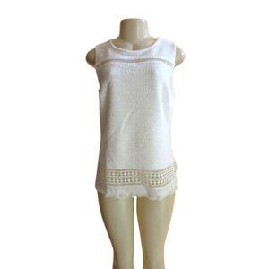 New w Tags, Banana Republic White Sleeveless Boucle Lace Trim Top S